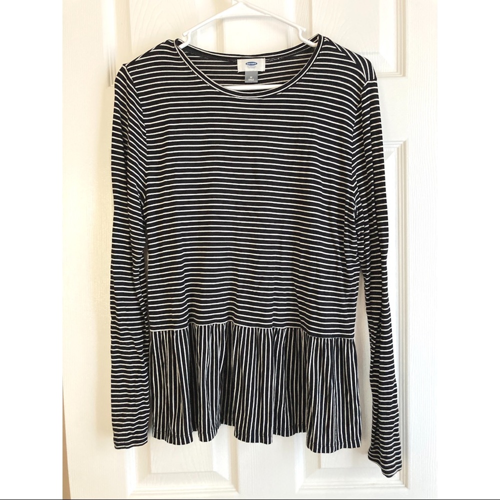 Old Navy Long Sleeve Black & White Striped Tee